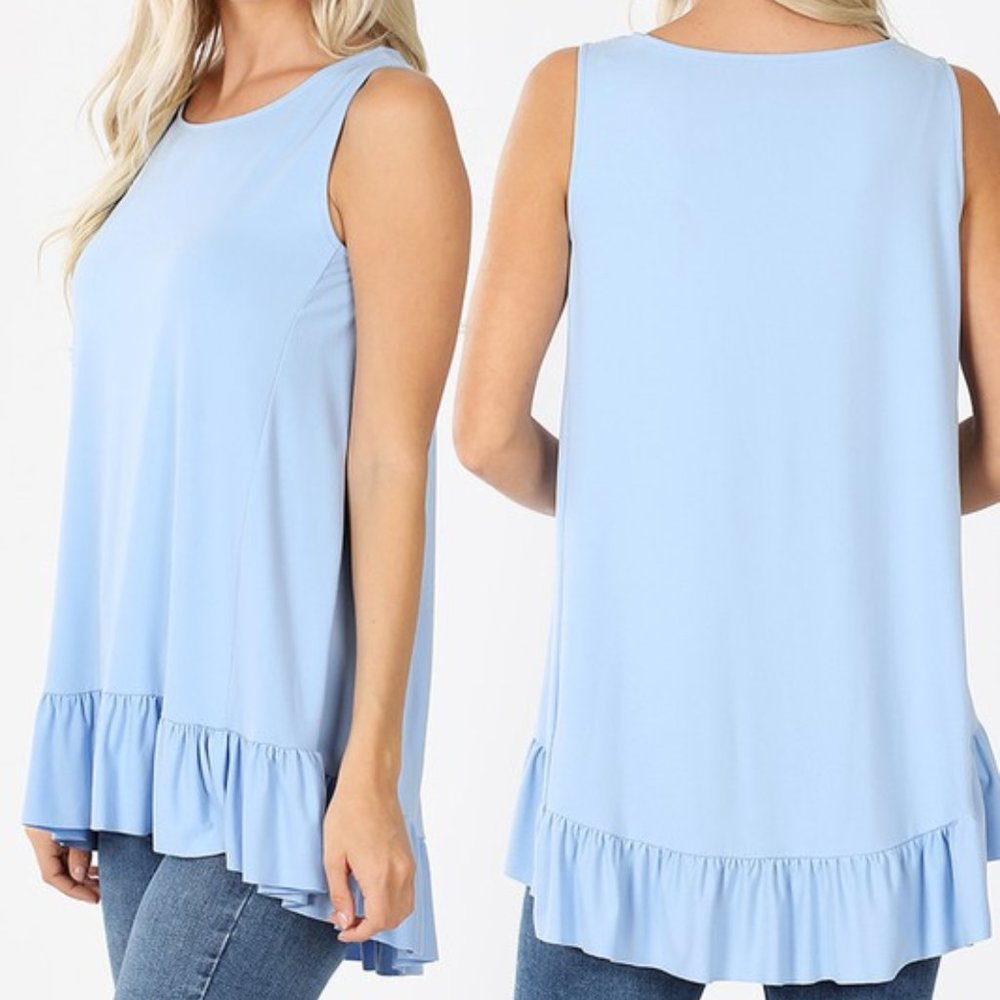 Sleeveless Ruffle Hi-Low Top - Spring Blue